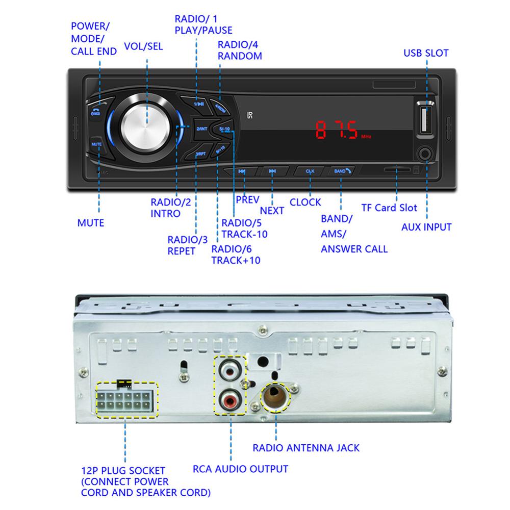12V Auto Radio Audio Stereo 1 Din Bluetooth Fm Radio Aux Usb Audio MP3 Speler Universele