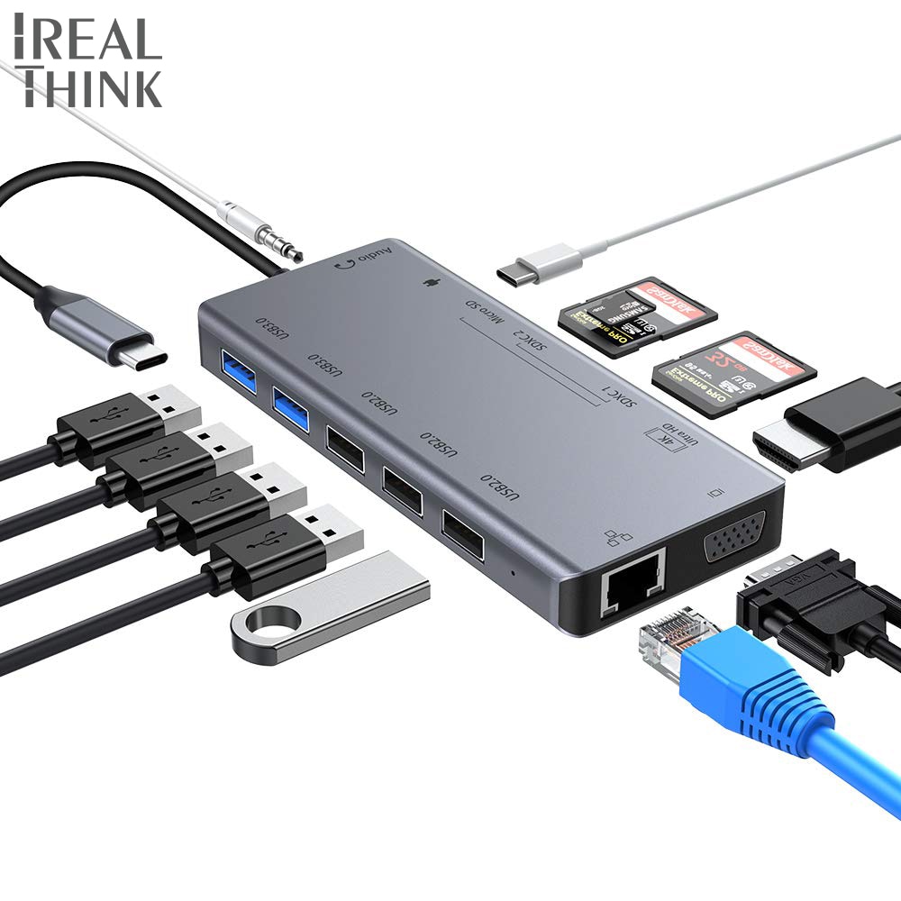 IREALTHINK molo USB di Tipo C adattatore usb c centro Macbook molo divisore centro USB 3.5mm Jack HDMI adattatore USB C Tipo C 3.1 pro centro