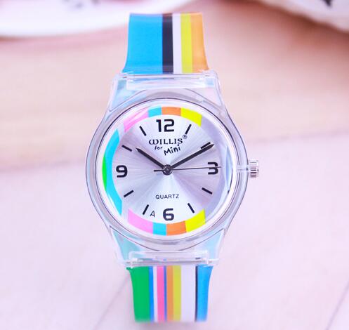 WILLIS Rainbow stripe Women Willis MiNi Watches Resin Table Waterproof Ladies Table Rainbows Watches: 2