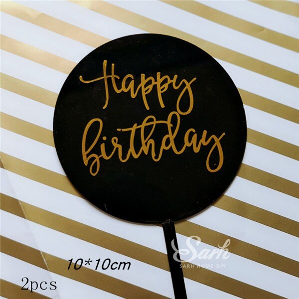 Ins Stil Runde Bronzing "Happy Birthday" Krone Bogen-knoten Kuchen Topper Dessert Dekoration für Hochzeit Geburtstag Party: 2pc C