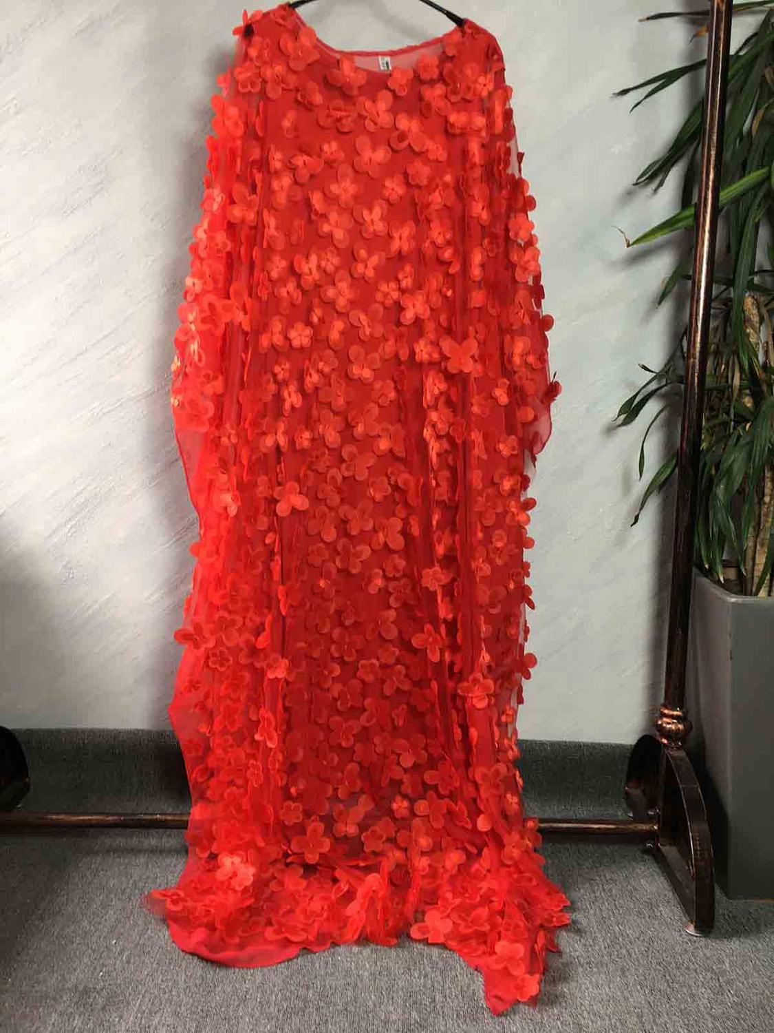 Stijl Afrikaanse Vrouwen Kleding Dashiki Gaas Vleermuis Mouw Losse Lange Jurk + Binnen: RED