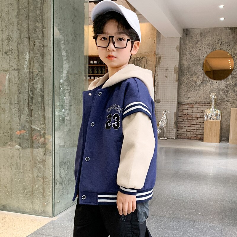 Cappotto con cappuccio da bambino autunno inverno 8 10 12 anni cappotto di lana addensato per bambini: Blu / 10