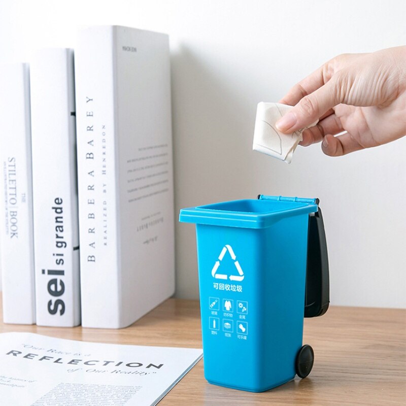 Mini Desktop Trash Household Cute Mini Trash Can Wet And Dry Classification Trash Basket Save Space Home Office Storage 4 Colors