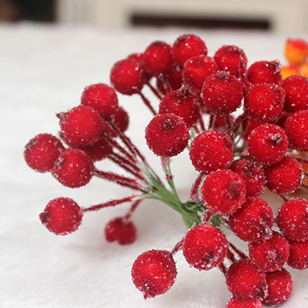 Dekorativ mini jul frostet kunstig bær levende rød kristtorn bær smuk