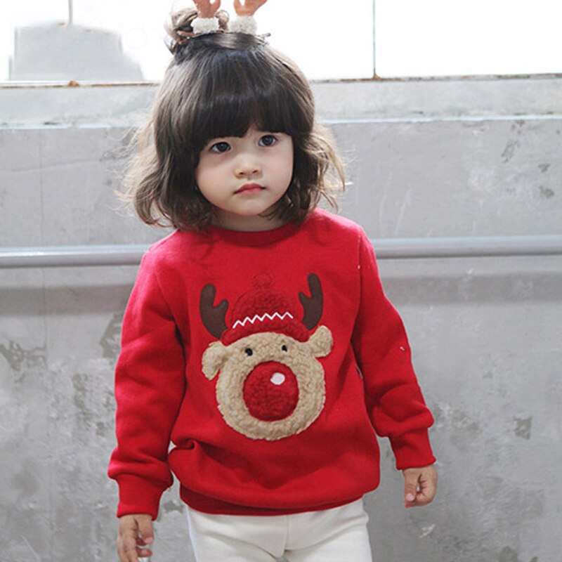 LZH Neue Winter Herbst Niedlichen Pullover Verdicken Sweatshirt Für Infant Mädchen Weihnachten Elch Warme Top Weihnachten Kleinkind Junge Kleidung: Red / 3T