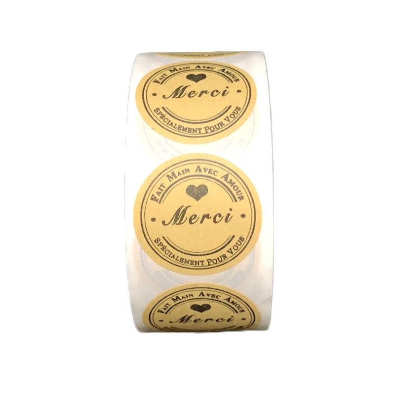 500Pcs Kraft Merci Franse Bedankt Etiketten Stickers Handgemaakte Pakket Envelop Seal Label Scrapbooking Briefpapier Sticker