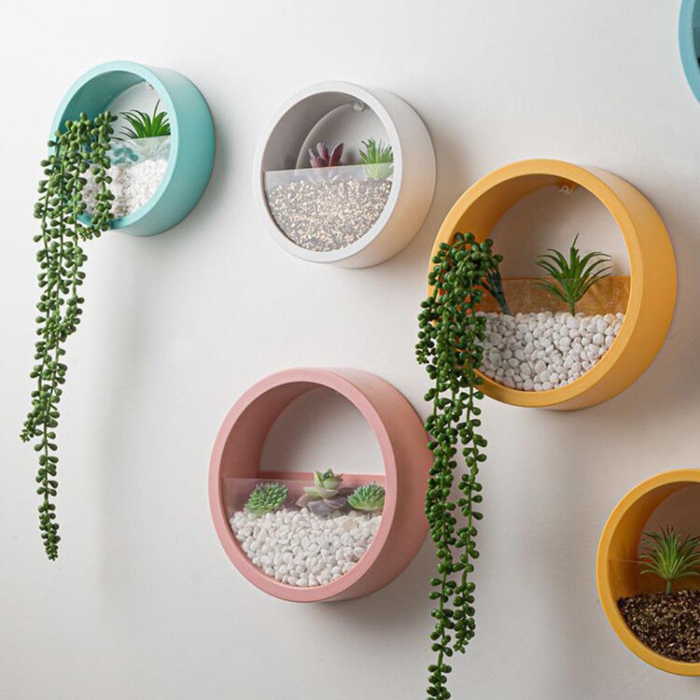 Vase mural rond en fer, pour la maison, salon, Restaurant, panier suspendu, Pot de fleur, décor mural, jardinières de plantes succulentes, Vases en verre d'art