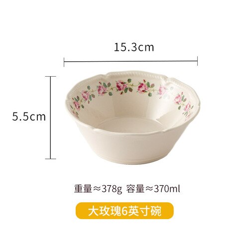 Floriferous Dessert Plate Embossed Edge Dinner Plates Dishes Household Ceramic Plate And Bowls Simple White Tableware: Rose 6 inch