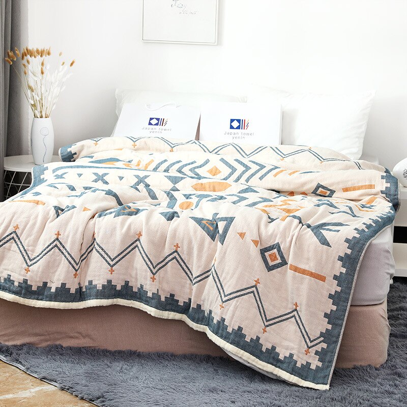 Katoen Vier Lagen Dik Gaas Handdoek Deken Sofa Cover Soft Trooster Lente En Zomer Dikke Vel Boho Sprei: blue