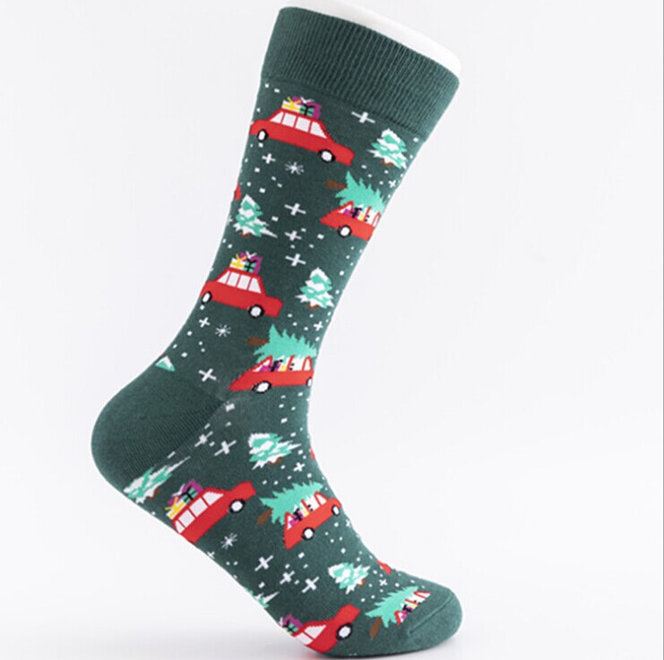 Hommes chaussettes de noël dessin animé imprimé dinosaure cerf côtelé fermeture nouveauté vêtements accessoires: Vert armée
