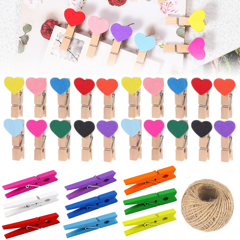25/30mm Natuurlijke Houten Gekleurde Foto Mini Clips Memo Papier Peg Wasknijper DIY Briefpapier Kerst Bruiloft Home decor