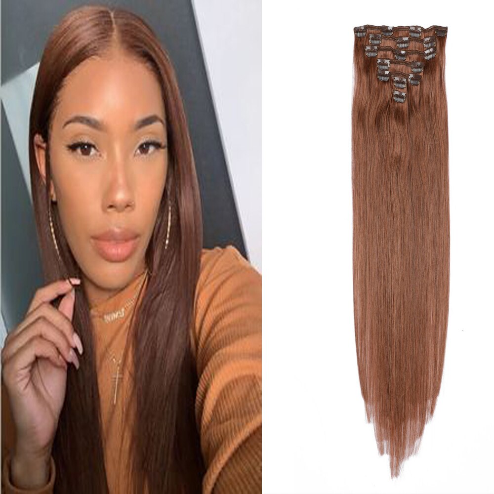 Värilliset synteettiset pitkät silkkiset suorat hiukset lämmönkestävät naiset  #30 väriä hiustenpidennykset sopiva setti hiuksiin 16 klipsillä: 24 tuumaa