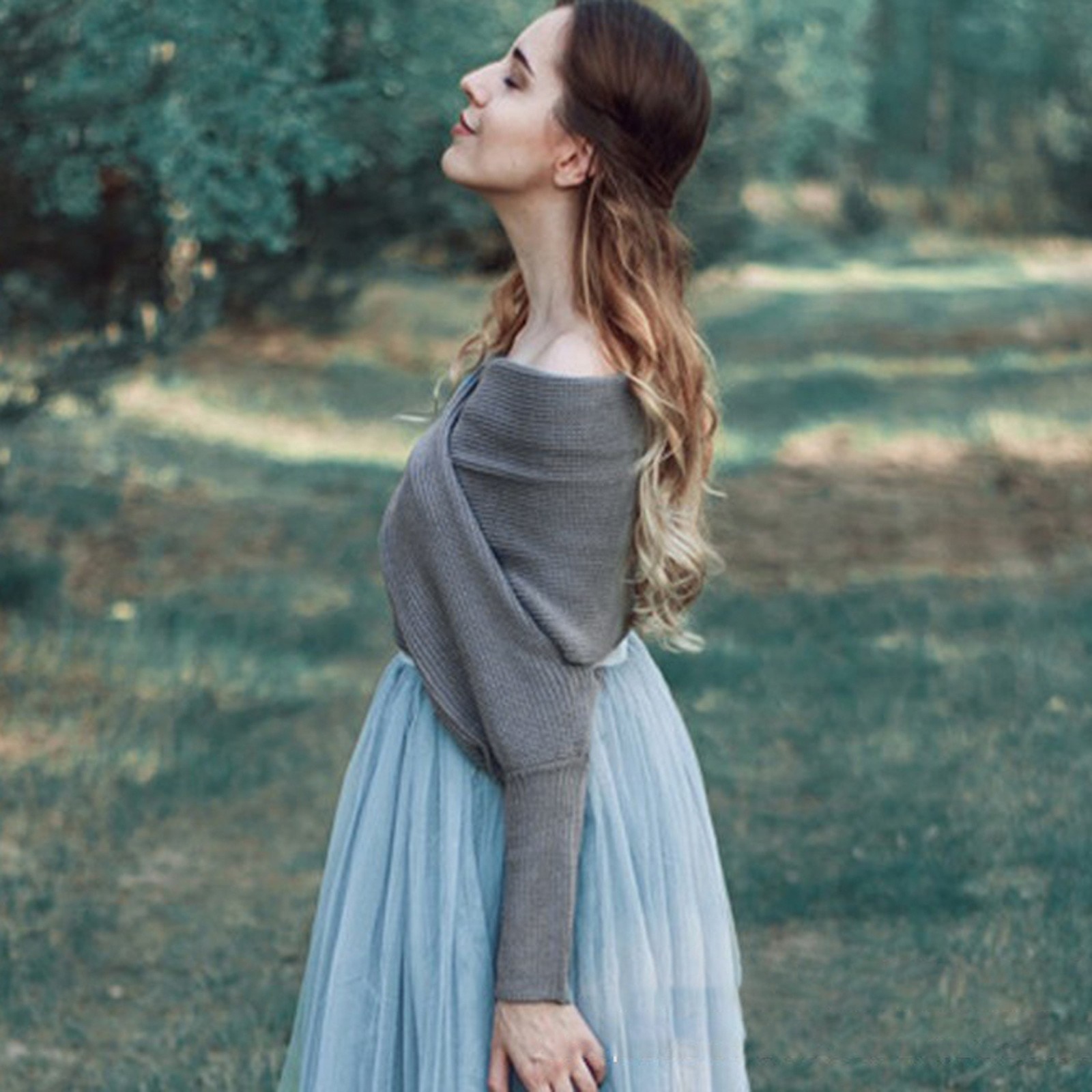 Poncho à manches chauve-souris pour femme, col bateau, écharpe, tricot doux, châle d'hiver, 40 #