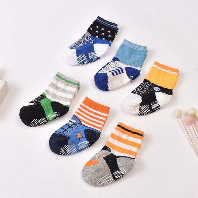 Lawadka 0-18Month Baby Boys Girls Floor Socks Cotton Stirped Socks For Boys Girl Casual Anti-slip Kids Sock Four Season