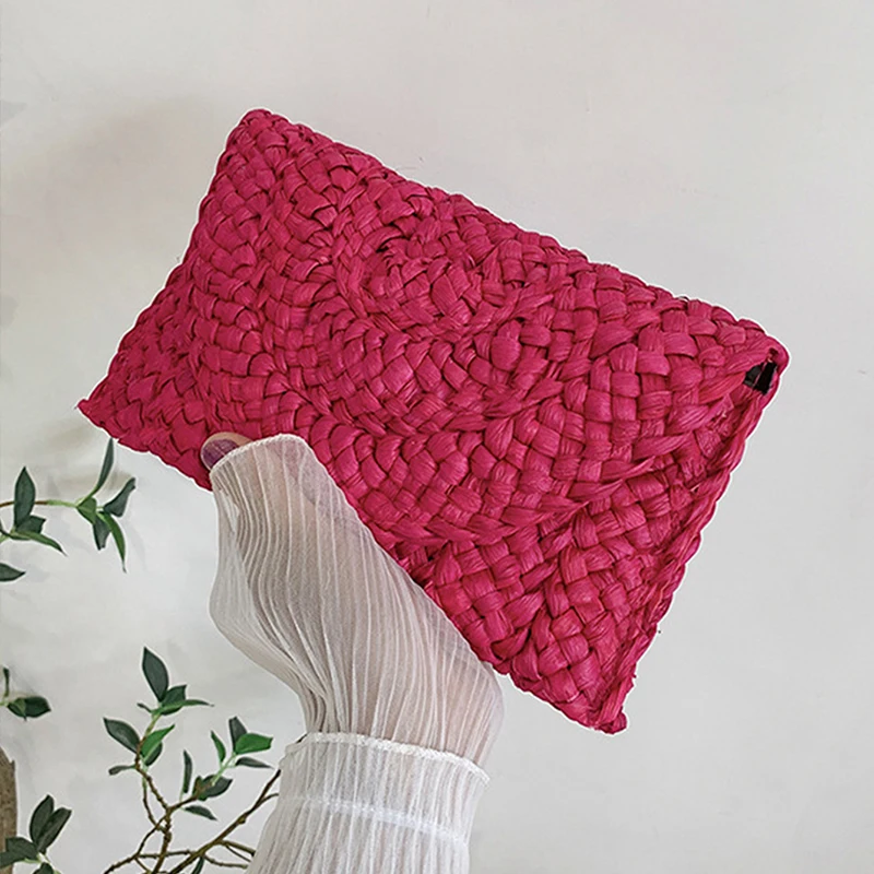 Fashionable Corn Husk Straw Bags Hand-woven Women Clutch Envelope Handbag Long Purse For Female Summer Beach Bag bolsa: Brown