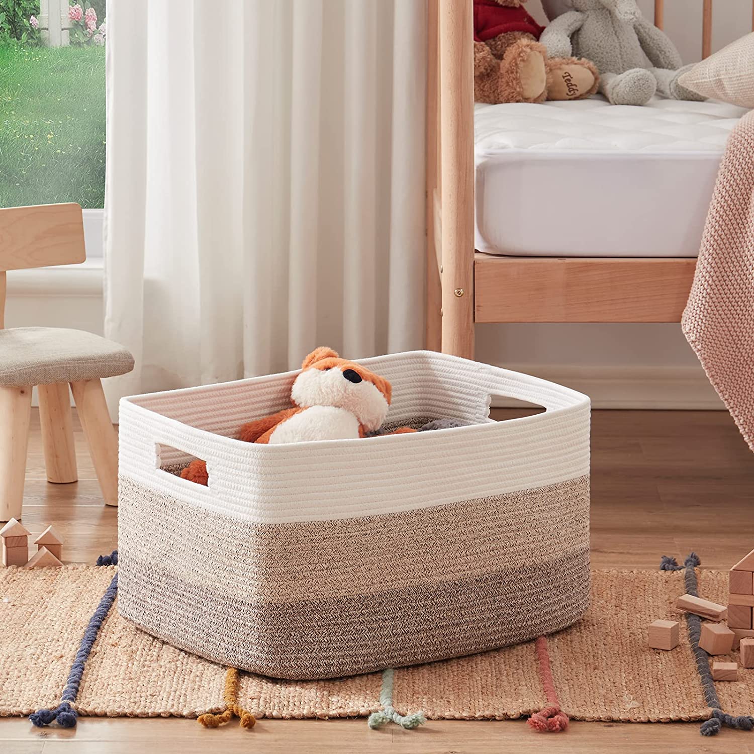 Großer Deckenkorb – Rechteckiger geflochtener Korb zur Aufbewahrung – Wohnzimmer – Spielzeugkorb zum Organisieren – 22"x17"x12"