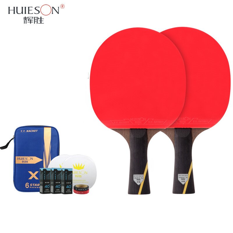 Huieson-Conjunto de raqueta de tenis de 6 estrellas, nueva raqueta de Ping Pong de fibra de carbono con cubierta, Accesorios de Tenis de Mesa, pelotas: 2FL with Accessory