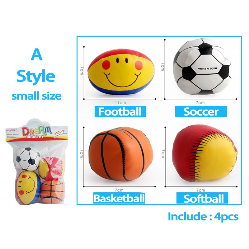 4pcs/set Baby Soft Stuffed Ball Toys Mini Basketball Soccer Baseball Football Suit Set Kids Hand Ball Training Exercise Tactile