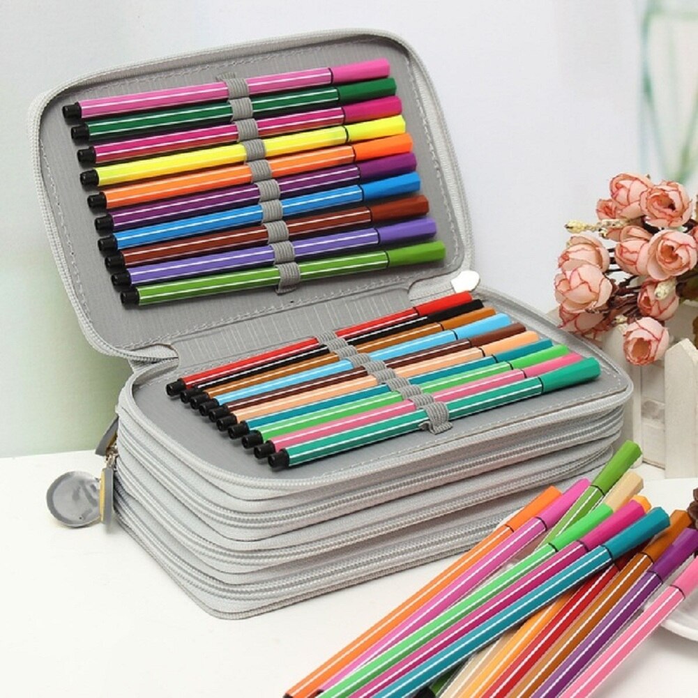 72 Slots Große Farbige Bleistift Fall Bleistift Halter Organizer Aquarell Oxford Stoff Bleistifte Tasche Box Schule Schreibwaren: Grau