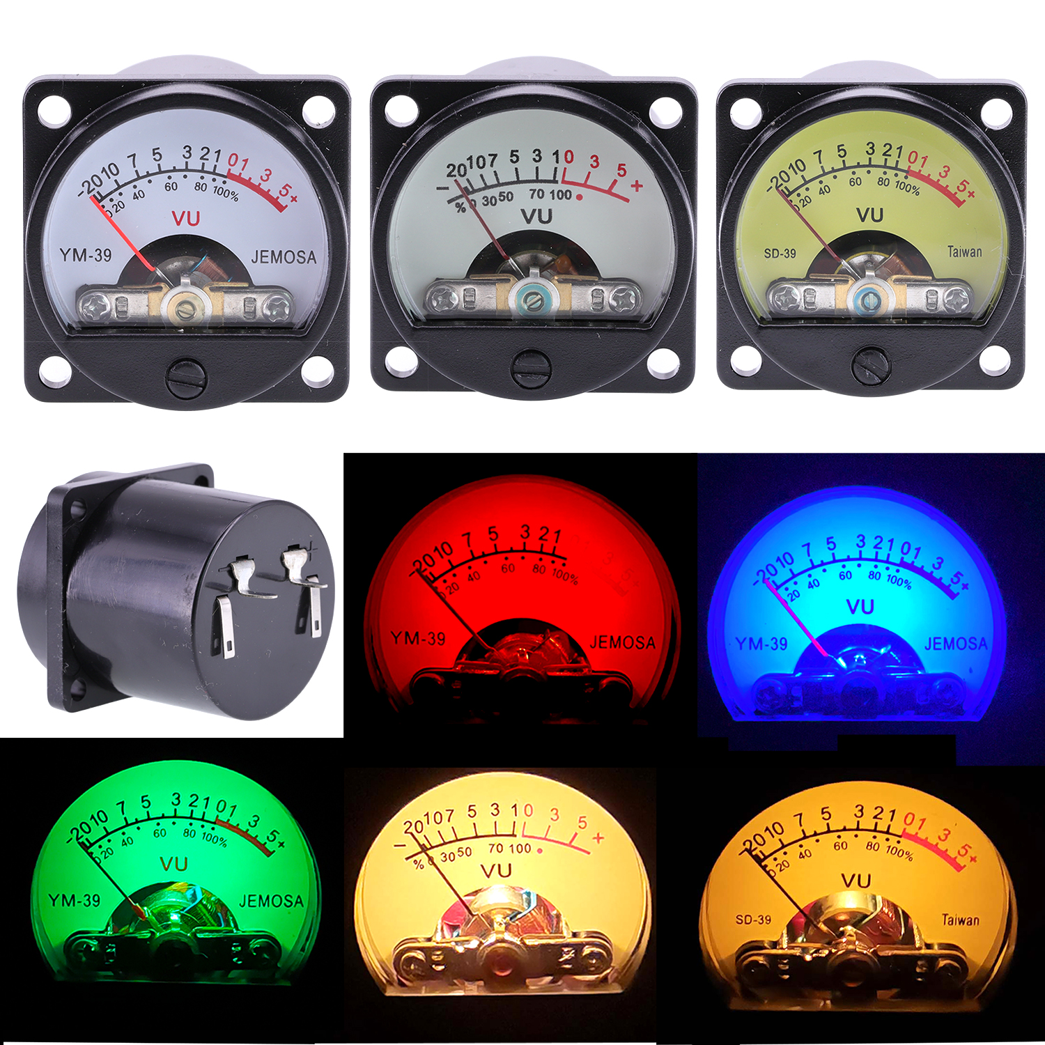 1PC 34mm Panel VU Meter 500VU met Groen Geel Blauw Rood Achtergrondverlichting Geluid Drukmeter Versterker Analoge meter Panel Gauge 500uA