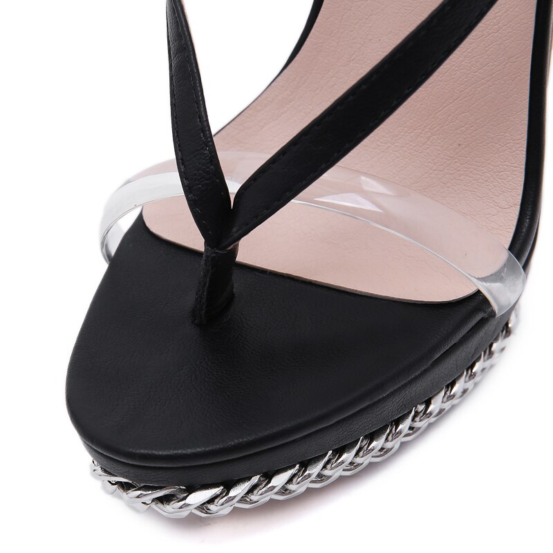 Sandalias de tacón alto con plataforma y cadena para mujer, zapatos sexys con Tanga, para , 34-42 talla grande,