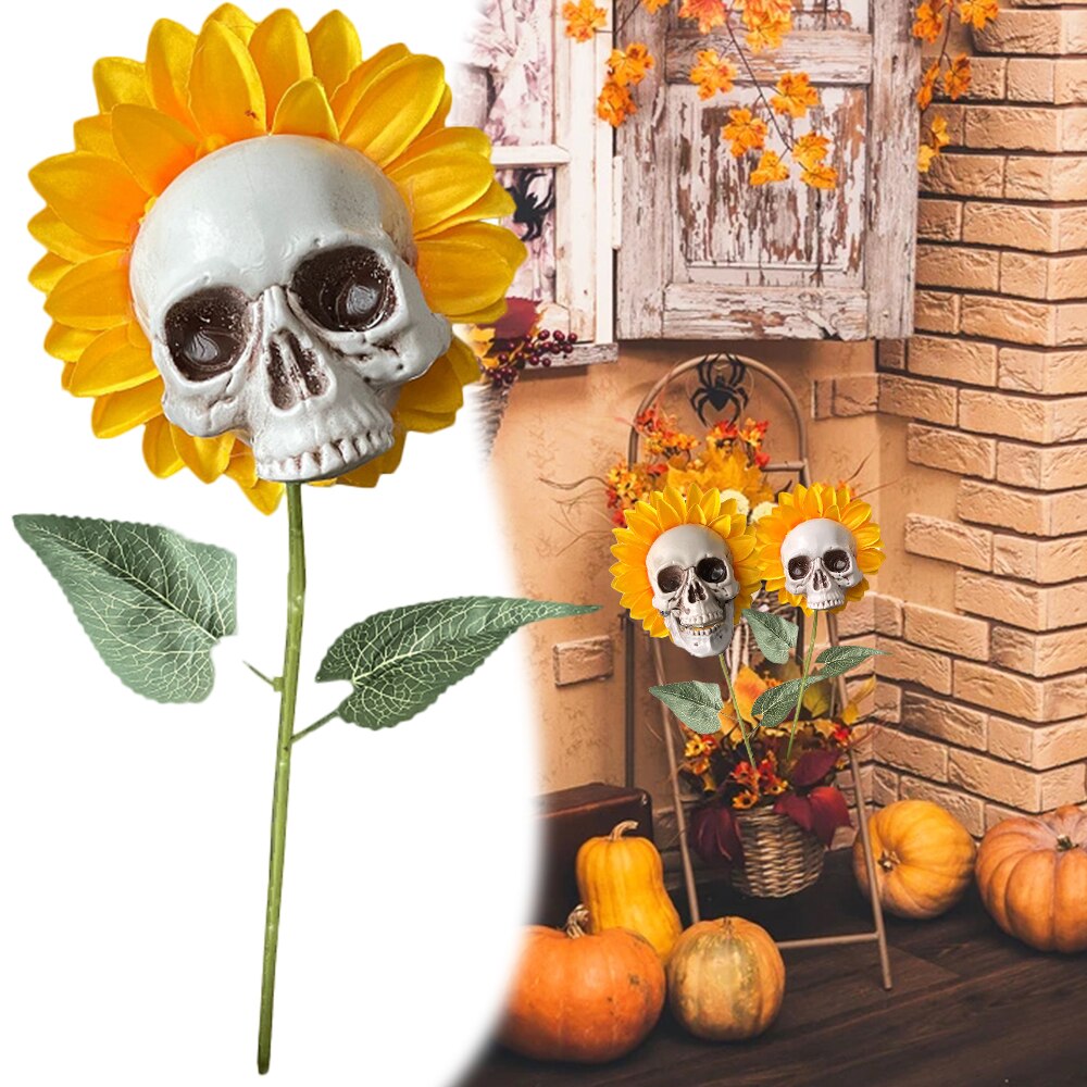 Zonnebloem Schedel Halloween Simulatie Bloem Tuin Horror Sfeer Decoratie Yard Halloween Decoratie: A
