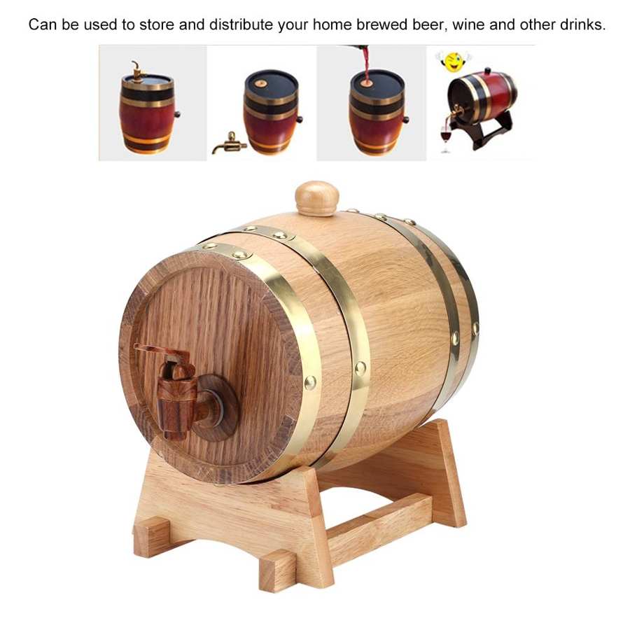 Cubo de vino para elaboración de cerveza casera, barril de vino de madera de roble Vintage de 1,5 l, accesorios para elaboración de cerveza casera, barril de vino