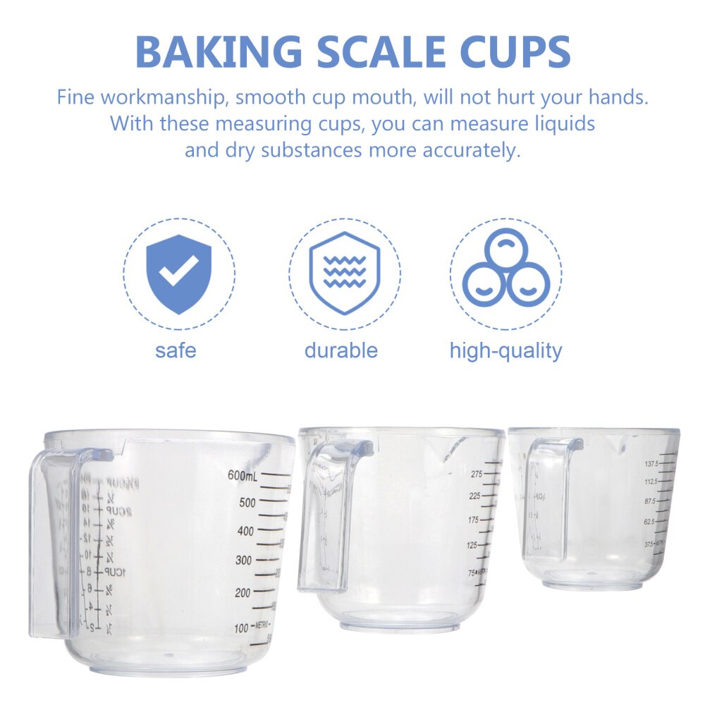 3pcs Transparent Clear Measuring Cups Home Baking Scale Cups Tools Set