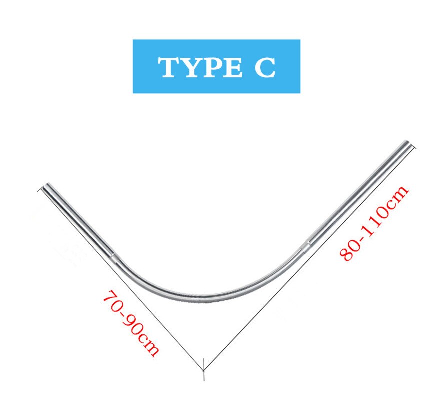 U-Shaped Shower Curtain Rod Retractable Curved 201 Stainless Steel Rail Rod No Punching Bathroom Curtain Mounting Rod 6 Size: C
