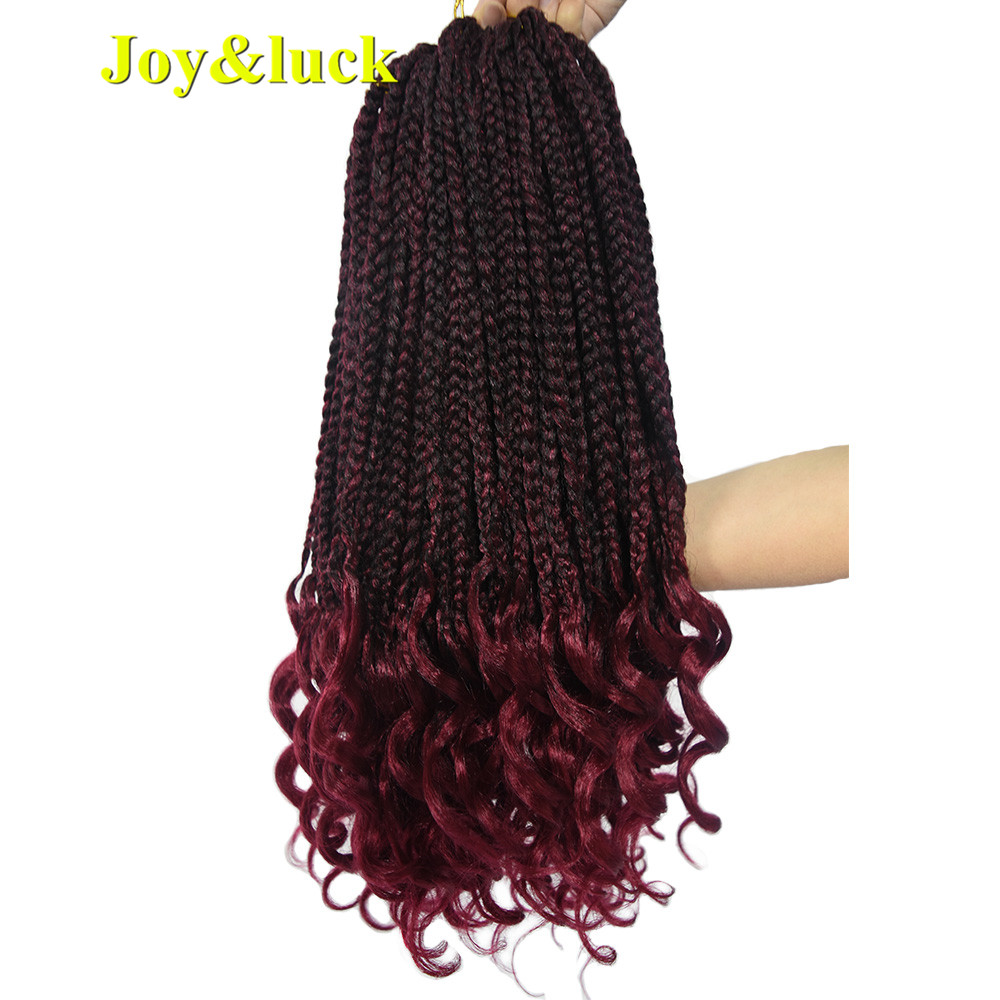 Joy & luck-boîte synthétique longue de 18 pouces | Extensions de cheveux, pointes bouclées, couleur Ombre, Crochet pour tressage, pour femmes: Tburgundy