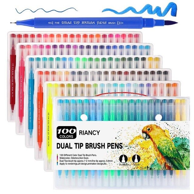 12/48/72/100 Colors FineLiner Art Marker Pens Dual Tip Manga Drawing Painting Watercolor Brush Pen School Supplies Markers 04350: 04371-100