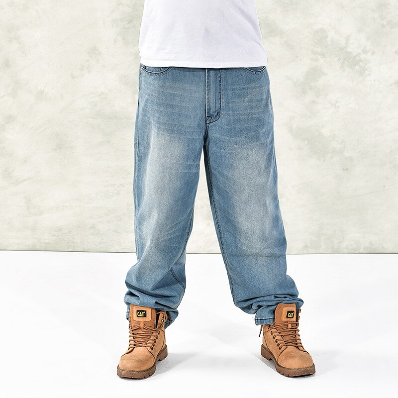 46 Plus Size Summer Men's Baggy Male Casual Denim Straight Pants Loose Jeans Trousers Streetwear