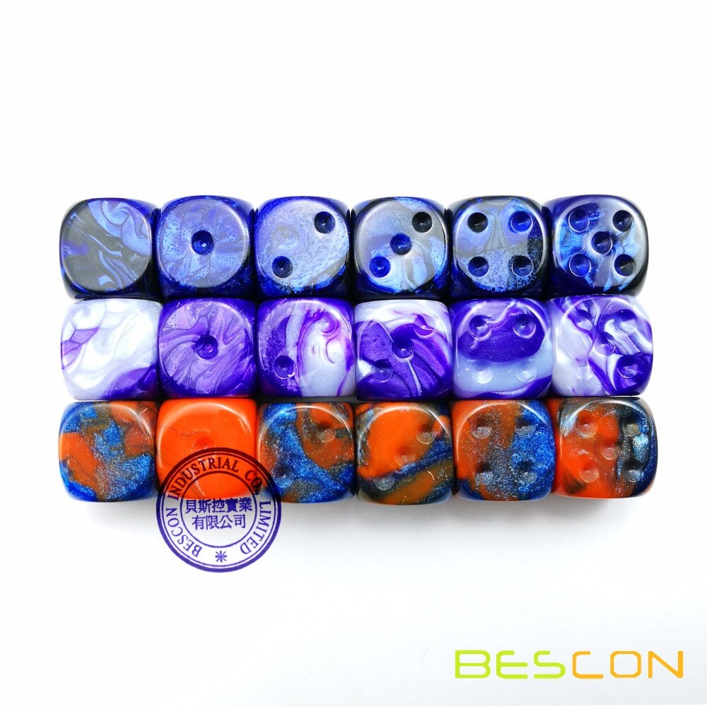 Bescon Unpainted Gemini 16MM Game Dice with Blank 6th Side, 3 Assorted Color Set of 18pcs, Two Tone Dice