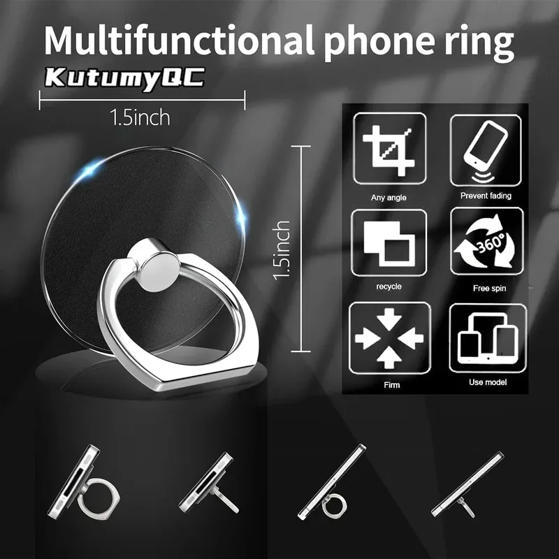 Transparent Cell Phone Ring Holder Stand 360° Degree Rotation Clear Finger Grip Kickstand Compatible iPhones or Phone Case