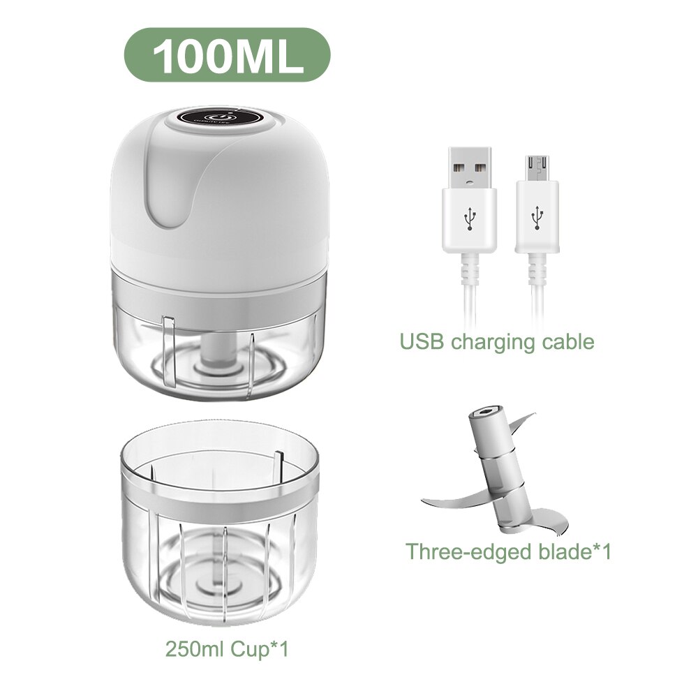 100/250mL Mini Electric Garlic Chopper USB Meat Grinder Garlic Masher Machine Sturdy Durable Vegetable Crusher Kitchen Tool: 100ml set white