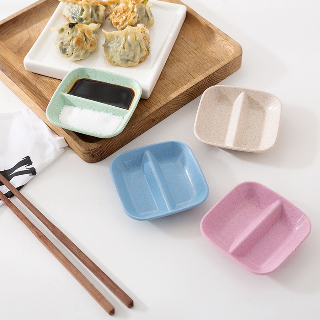 Wheat Straw Square Divided Seasoning Dishes Table Sauce Container Kitchen Cutlery Snack Plate for sushi Dumpling