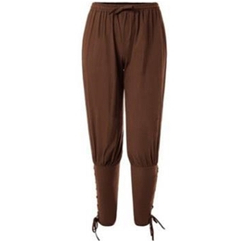 Mannen Middeleeuwse Broek voor Halloween Volwassen Viking Kostuum Been Bandage Losse Kant Katoen Man Cosplay Kostuums Piraat Broek: Brown / XXXL