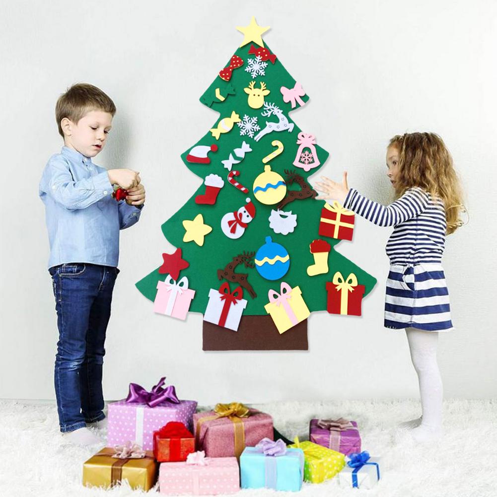 Kerstboom Led Diy Vilt Kerstboom Set 32 Stuks Wandmontage Vilt Boom Met Led-verlichting Babies Peuters Kerst