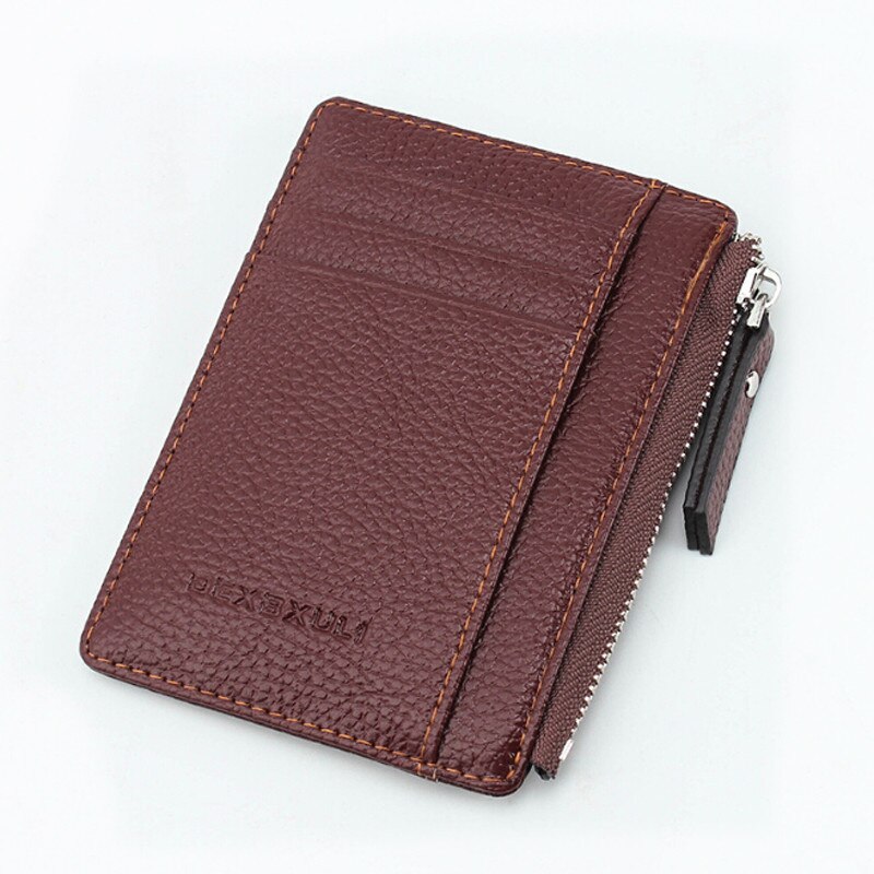 Wallet Mini Leather Card Holders 8 Card Slots Purse Small Men Wallet Women Zipper Pocket Ultra Thin Wallet