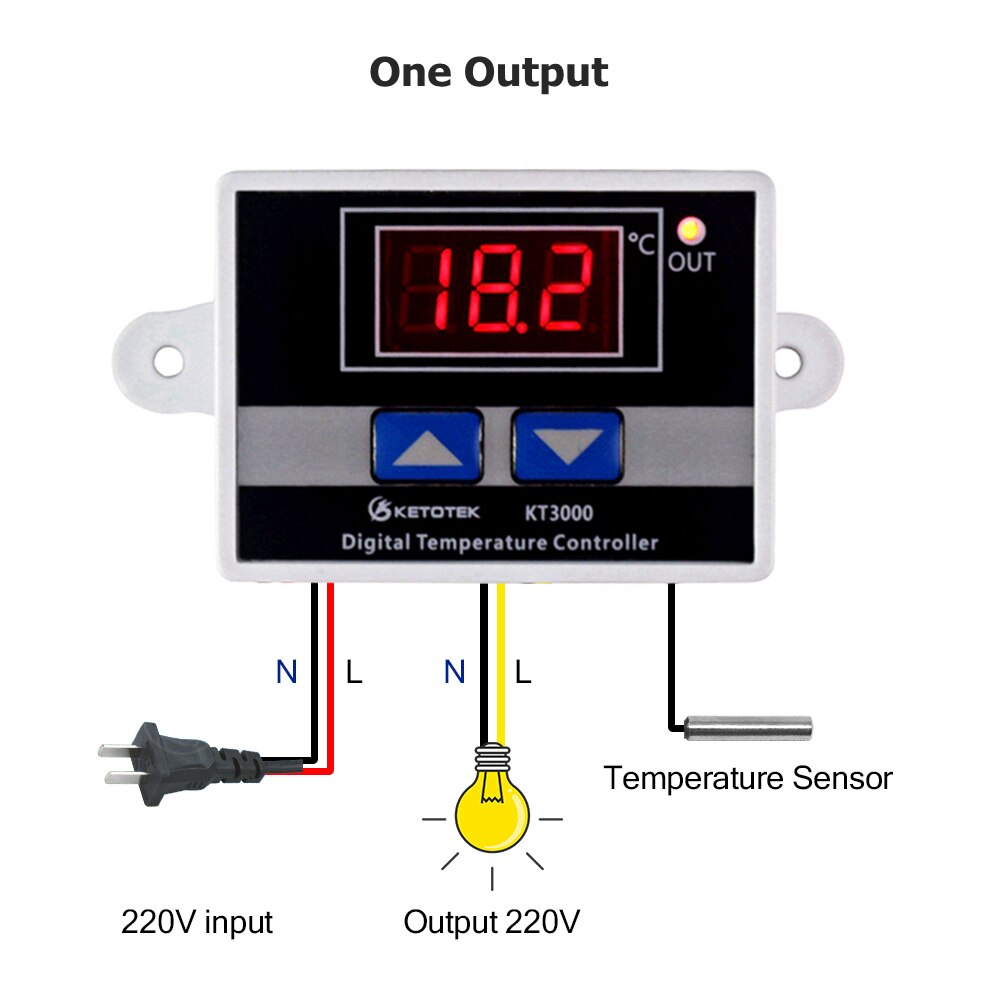 Digital Thermostat Regulator KT99 AC 220V 12V 24V 10A Direct Output Microcomputer Temperature Controller Switch NTC/K Sensor: 110-220V one output