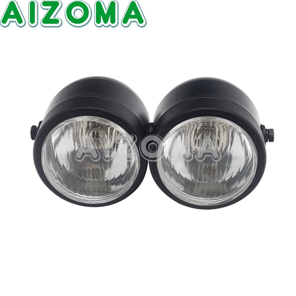 Motorcycle Twin Round Headlight Dual Sport 4" Double Dominator Head Lamp Light for Honda Yamaha Suzuki Cafe Racer Vmax Vmx 1200: 1069 Black Clear