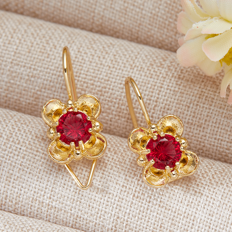 Pendientes de circonita de cristal rojo para mujer, aretes colgantes con incrustaciones de piedra CZ, Color dorado Vintage, joyería de boda femenina,