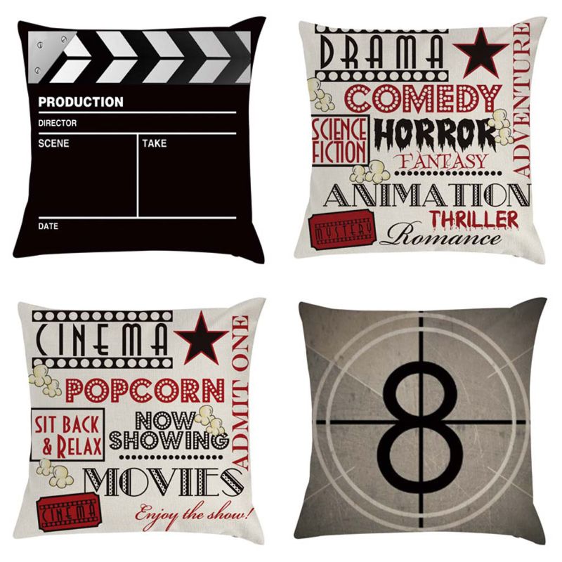 4 Pcs/Set Cinema Popcorn Pillow Case 45x45cm Movies Playing Board Sofa Waist Throw Cushion Cover Home Decor