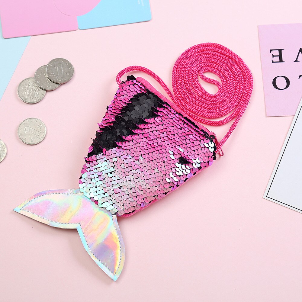 Söt unge flicka färgglad förändring paljett sjöjungfru bling bling svansväska plånbok handväska påse anteckningsfodral: D