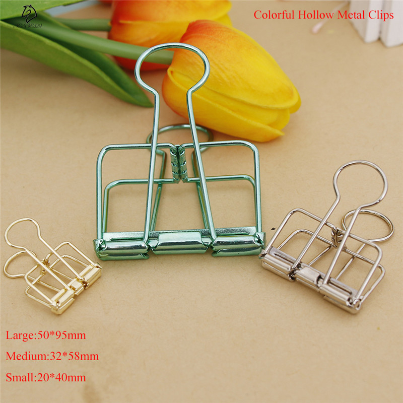Novelty Solid Color Hollow Out Metal Binder Clips Notes Letter Paper Clips Office Supplies clips para papel