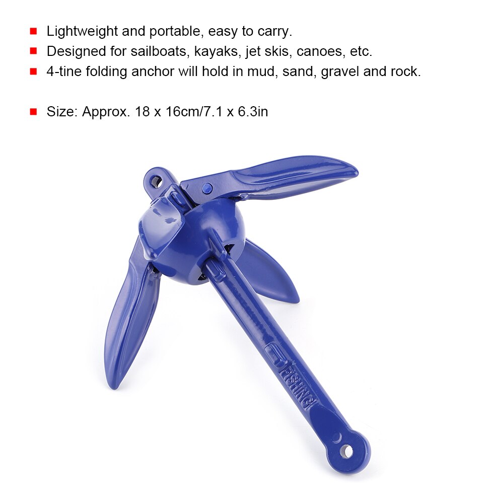 4 Tine Aluminum Alloy Folding Boat Anchor Accessories for Sailboat Kayak Canoe for jet skis, canoes, personal watercraft