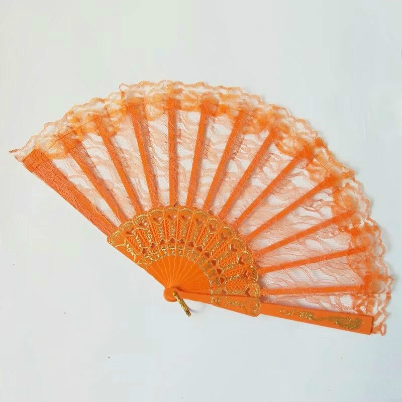 Eventail pliant en dentelle de Style chinois 1 pièce | Décor de fête de danse, ventilateur à main pliable de couleur unie: 6