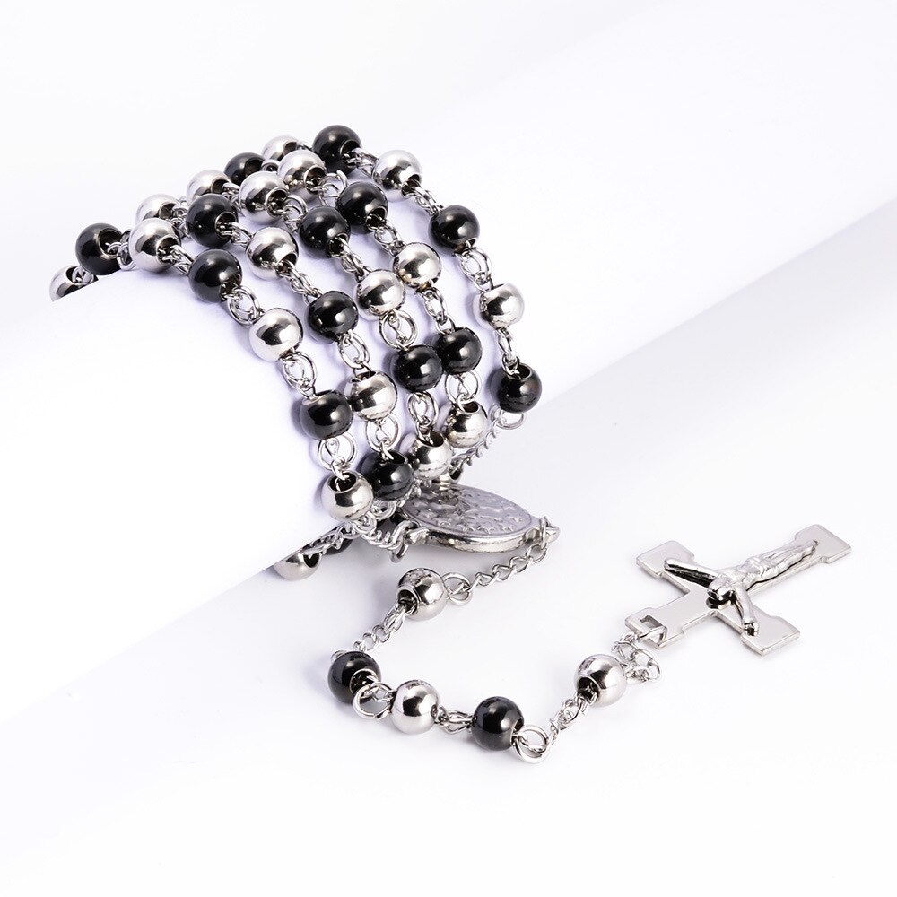 Tiasri Halskette Frauen Lange Kette Jesus Kreuz Anhänger Kragen Halsband Silber Farbe Runde Perle zur Seite fahren Kette Freund