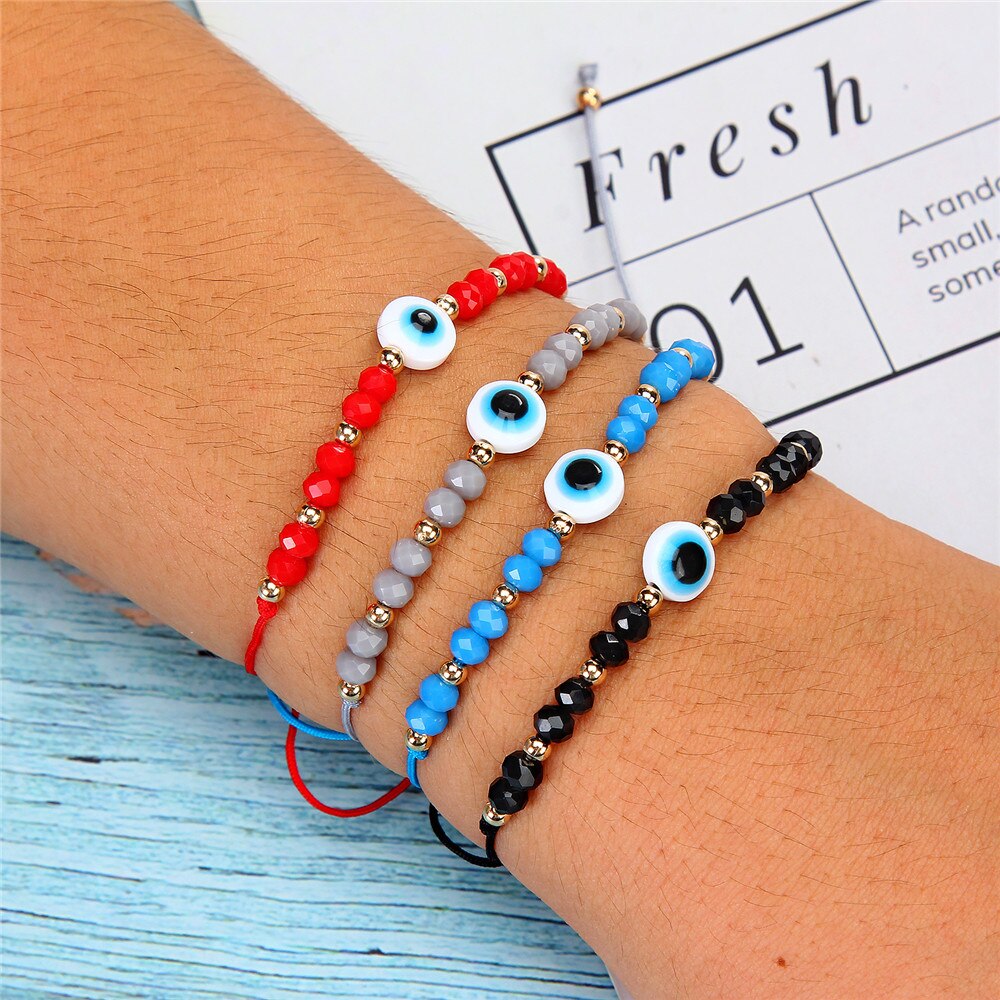 12 stuks/partij koppels vrouwen blauwe turkse boze oog bedels armbanden kristallen kralen verstelbare touwketting enkelbandjes kind meisjes sieraden