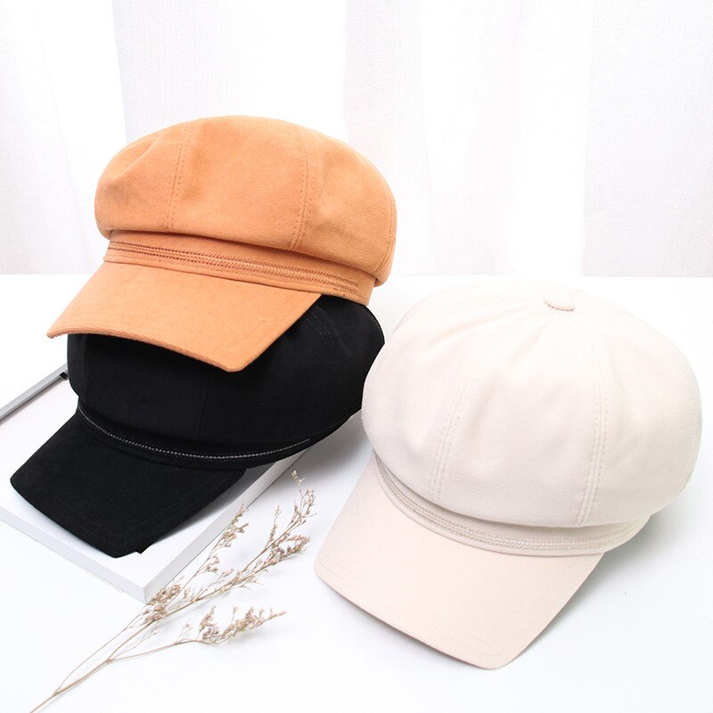 Ldslyjr algodão sólido boina casual pintor chapéu pico octogonal chapéus para mulher e menina 19